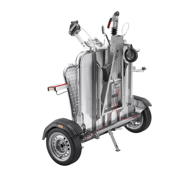 Der innovative Motorrad Absenkanhänger zum zusammenklappen.